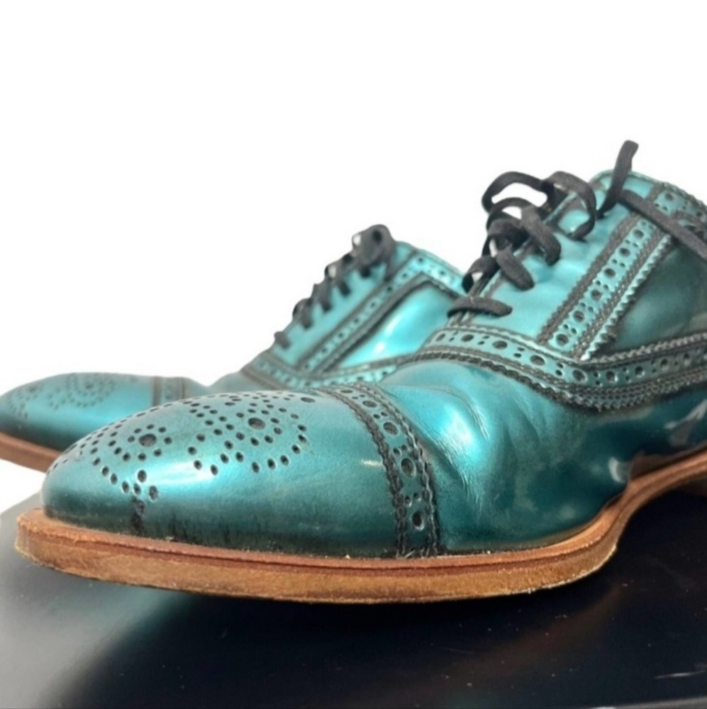 John Fluevog Brandenburg Light Shiny Teal Blue Oxfords Men Size 7.5